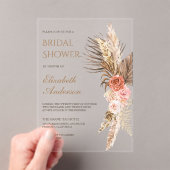 Rustic Boho Earthy Floral Pampas Bridal Shower Acryl Uitnodigingen (Insitu (Draagbaar))