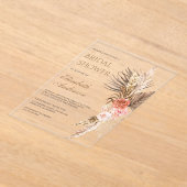 Rustic Boho Earthy Floral Pampas Bridal Shower Acryl Uitnodigingen (Laagn)