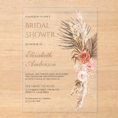 Rustic Boho Earthy Floral Pampas Bridal Shower Acryl Uitnodigingen (Voorkant)