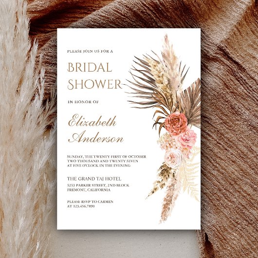 Rustic Boho Earthy Floral Pampas Vrijgezellenfeest Kaart