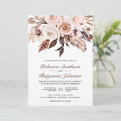 Rustic Boho Earthy Ivory Floral QR Code Weddenscha Kaart (Staand voorkant)