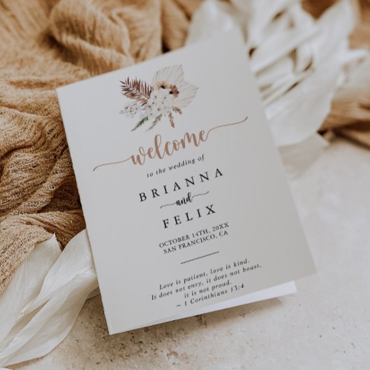 Rustic Boho Elegant Floral Folded Wedding Programm Programma