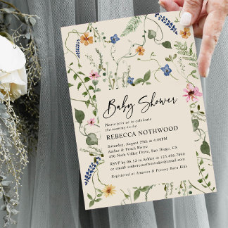 Rustic Boho Elegant Floral Neutraal Baby shower Kaart