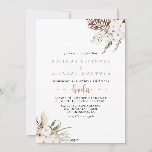 Rustic Boho Elegant Floral Spain Wedding Kaart (Voorkant)