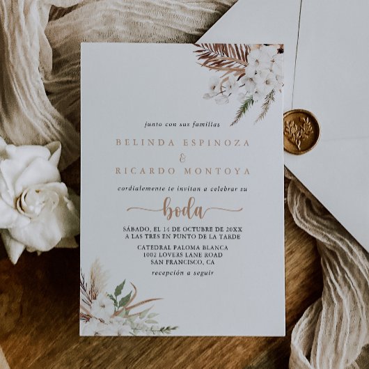 Rustic Boho Elegant Floral Spain Wedding Kaart