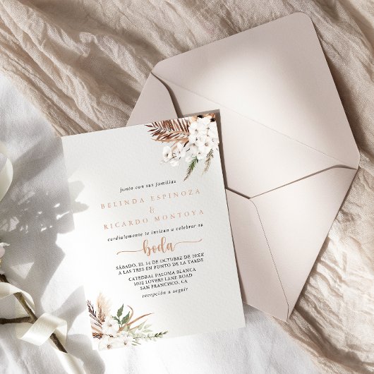 Rustic Boho Elegant Floral Spain Wedding Kaart