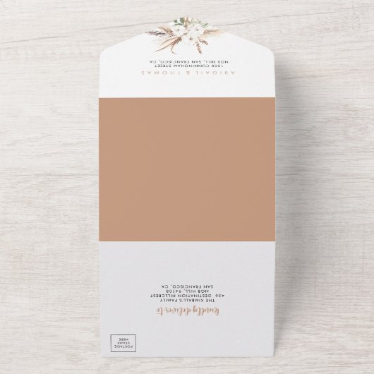 Rustic Boho Elegant Floral Wedding All In One Uitnodiging (Buitenkant)