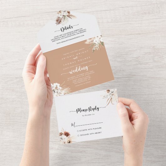 Rustic Boho Elegant Floral Wedding All In One Uitnodiging (Afscheurbaar)