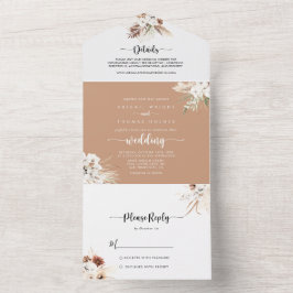 Rustic Boho Elegant Floral Wedding All In One Uitnodiging