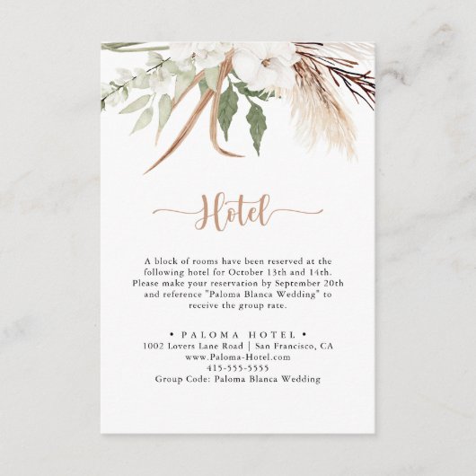 Rustic Boho Elegant Floral Wedding Hotel Informatiekaartje (Voorkant)