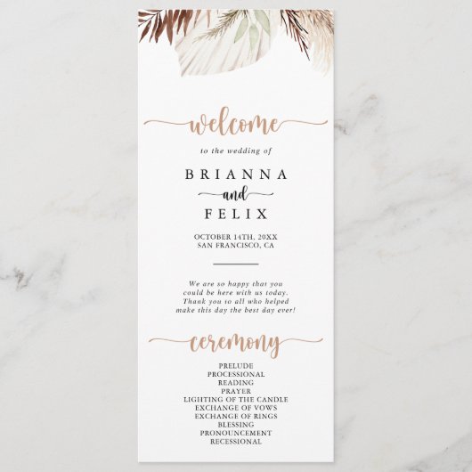 Rustic Boho Elegant Floral Wedding Programme Programmakaart (Voorkant)