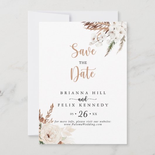 Rustic Boho Elegant Floral Wedding Save The Date (Voorkant)