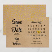 Rustic Boho Elegant Gold Heart Calendar Save The Date (Voorkant / Achterkant)
