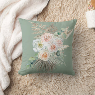 Rustic Boho Evergreen Pink Floral Pampas Kussen