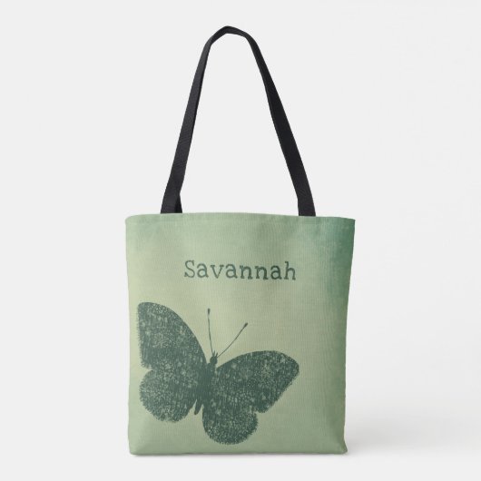 Rustic Boho Faded Green Butterfly Tas (Achterkant)