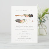 Rustic Boho Feather Floral Arrow Verloving Invite Bedankkaart (Staand voorkant)