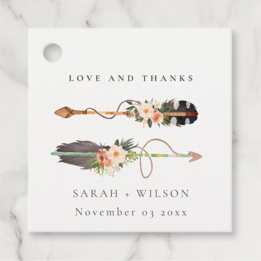 Rustic Boho Feather Floral Arrow Wedding Bedankt Bedankjes Labels (Voorkant)