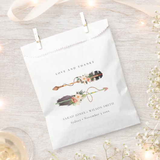 Rustic Boho Feather Floral Arrow Wedding Bedankt Bedankzakje (Geknipt)