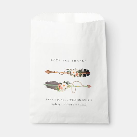 Rustic Boho Feather Floral Arrow Wedding Bedankt Bedankzakje (Voorkant)