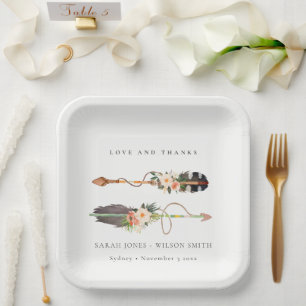 Rustic Boho Feather Floral Arrow Wedding Bedankt Papieren Bordje