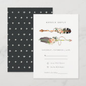 Rustic Boho Feather Floral Arrow Wedding RSVP Informatiekaartje (Voorkant / Achterkant)