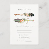 Rustic Boho Feather Floral Arrow Wedding RSVP Informatiekaartje (Voorkant)