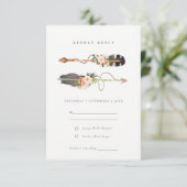 Rustic Boho Feather Floral Arrow Wedding RSVP Informatiekaartje (Staand voorkant)