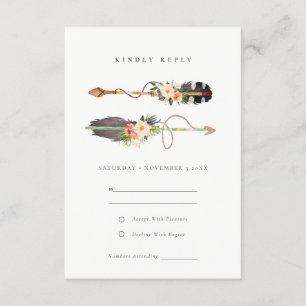 Rustic Boho Feather Floral Arrow Wedding RSVP Informatiekaartje