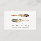 Rustic Boho Feather Floral Arrow Wedding Website Visitekaartje (Voorkant)