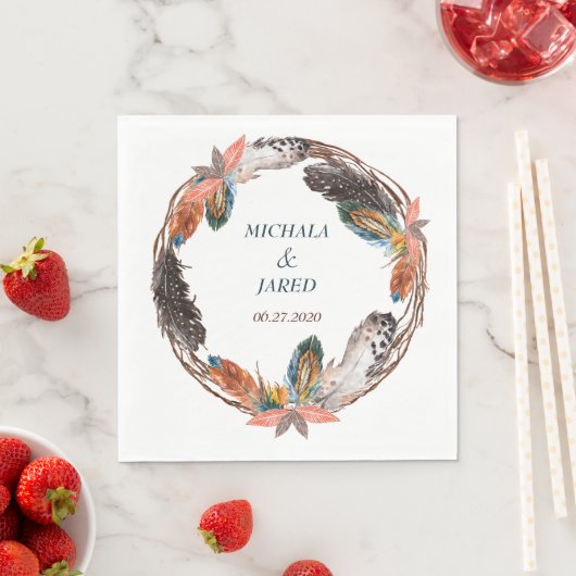 Rustic Boho Feather Wreath Wedding Servetten (Insitu)