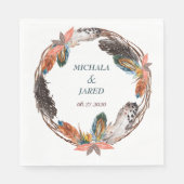 Rustic Boho Feather Wreath Wedding Servetten (Voorkant)