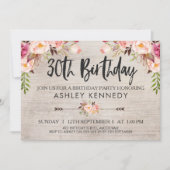 Rustic Boho Floral 30th Birthday Invitation Kaart (Voorkant)