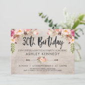 Rustic Boho Floral 30th Birthday Invitation Kaart (Staand voorkant)