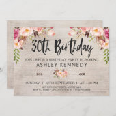 Rustic Boho Floral 30th Birthday Invitation Kaart (Voorkant / Achterkant)