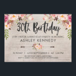 Rustic Boho Floral 30th Birthday Invitation Kaart<br><div class="desc">Rustic Boho Floral 30th Birthday Invitation Op zoek naar een 30e verjaardag van een florale boho of een tribale uitnodiging? Dit ontwerp bevat drie florale regelingen en twee pijlen op een achtergrond van waterverf houtkorrels. Ik heb ook wat moderne penseelkalligrafietekst voor de rubriek toegevoegd. Dit ontwerp is bijster maar elegant...</div>