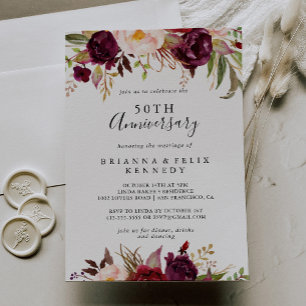 Rustic Boho Floral 50th Wedding Jubileum Kaart