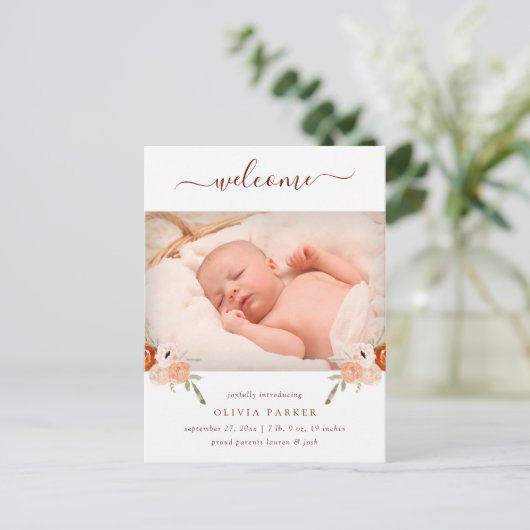 Rustic Boho Floral | Aankondiging van de foto ter  Briefkaart (Staand voorkant)