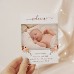 Rustic Boho Floral | Aankondiging van de foto ter  Briefkaart<br><div class="desc">Dit eenvoudige en elegante briefkaart van de geboorteaankondiging van de baby kenmerkt  boho waterverf bloemen in tinten van sinaasappel,  taupe,  perziken,  en stomp op een witte achtergrond met handgeschreven manuscript. Voeg je favoriete foto van je pasgeborene toe om deze netelige blik te voltooien.</div>