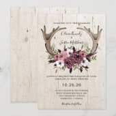 Rustic Boho Floral Antlers Hood Weddenschap Kaart (Voorkant / Achterkant)