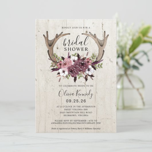 Rustic Boho Floral Antlers Vrijgezellenfeest Kaart (Staand voorkant)