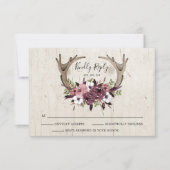 Rustic Boho Floral Antlers Wedding Response Kaart (Voorkant)