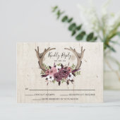 Rustic Boho Floral Antlers Wedding Response Kaart (Staand voorkant)