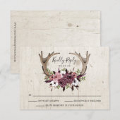 Rustic Boho Floral Antlers Wedding Response Kaart (Voorkant / Achterkant)