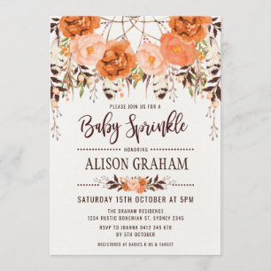 Rustic Boho Floral Autumn Baby Sprinkle Uitnodigin Kaart