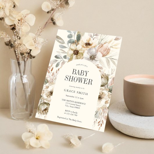 Rustic Boho Floral Baby shower Kaart