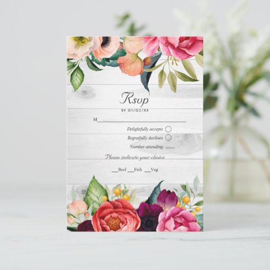 Rustic Boho Floral Bohemian QR Code RSVP Weddensch (Staand voorkant)