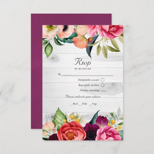 Rustic Boho Floral Bohemian QR Code RSVP Weddensch (Voorkant / Achterkant)