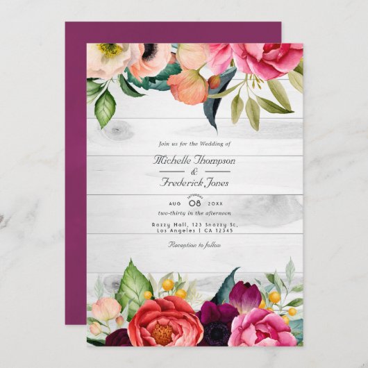 Rustic Boho Floral Bohemian QR Code RSVP Weddensch Kaart (Voorkant / Achterkant)
