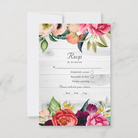 Rustic Boho Floral Bohemian QR Code RSVP Weddensch Kaartje (Voorkant)