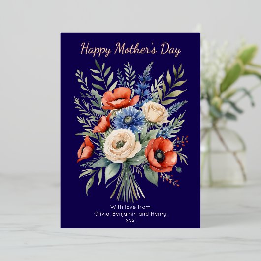 Rustic Boho Floral Bouquet Happy Moederdag Folie Feestdagenkaart (Staand Voorkant)